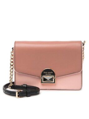 Kate Spade Neve‎ Leather Convertible Flap Designer Shoulder Bag Pink Pastel